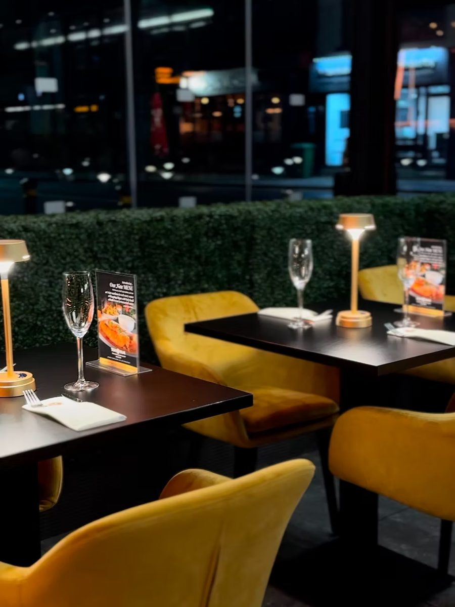 The glass terrace seating at Tom Yam Monton